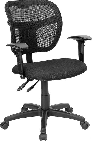 Flash Furniture Mid-Back Black Mesh Swivel Task Chair with Back Height Adjustment and Adjustable Arms - WL-A7671SYG-BK-A-GG