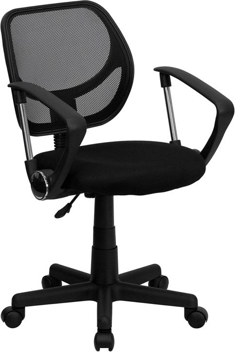 Flash Furniture Mid-Back Black Mesh Swivel Task Chair with Curved Square Back and Arms - WA-3074-BK-A-GG