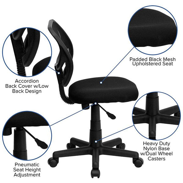 Flash Furniture Mid-Back Black Mesh Swivel Task Chair with Curved Square Back - WA-3074-BK-GG