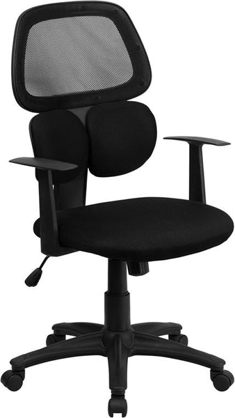 Flash Furniture Mid-Back Black Mesh Swivel Task Chair with Flexible Dual Lumbar Support and Arms - BT-2755-BK-GG