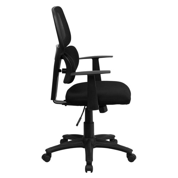 Flash Furniture Mid-Back Black Mesh Swivel Task Chair with Flexible Dual Lumbar Support and Arms - BT-2755-BK-GG