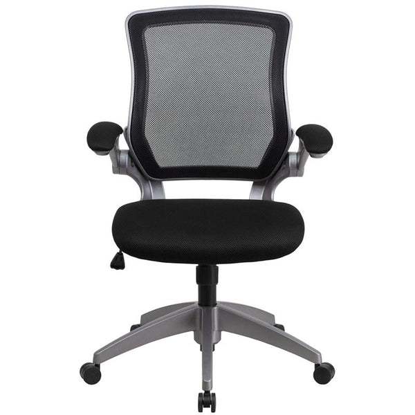 Flash Furniture Mid-Back Black Mesh Swivel Task Chair with Gray Frame and Flip-Up Arms - BL-ZP-8805-BK-GG