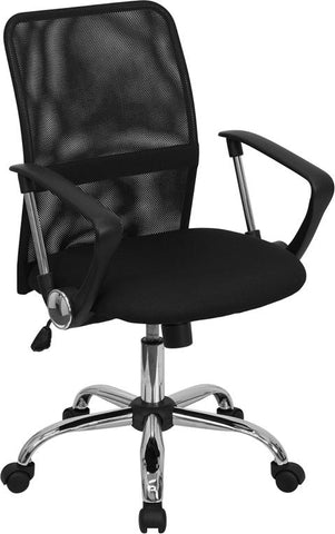 Flash Furniture Mid-Back Black Mesh Swivel Task Chair with Lumbar Support Band and Arms - GO-6057-GG