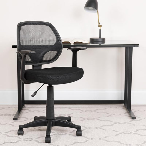 Flash Furniture Mid-Back Black Mesh Swivel Task Chair with T-Arms - LF-W-118A-BK-GG