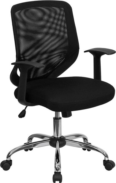 Flash Furniture Mid-Back Black Mesh Tapered Back Swivel Task Chair with Chrome Base and T-Arms - LF-W95-MESH-BK-GG