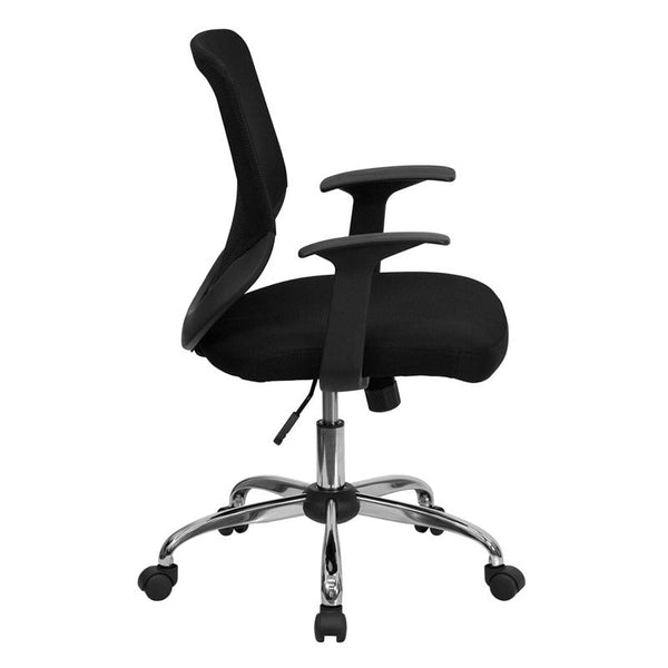 Flash Furniture Mid-Back Black Mesh Tapered Back Swivel Task Chair with Chrome Base and T-Arms - LF-W95-MESH-BK-GG