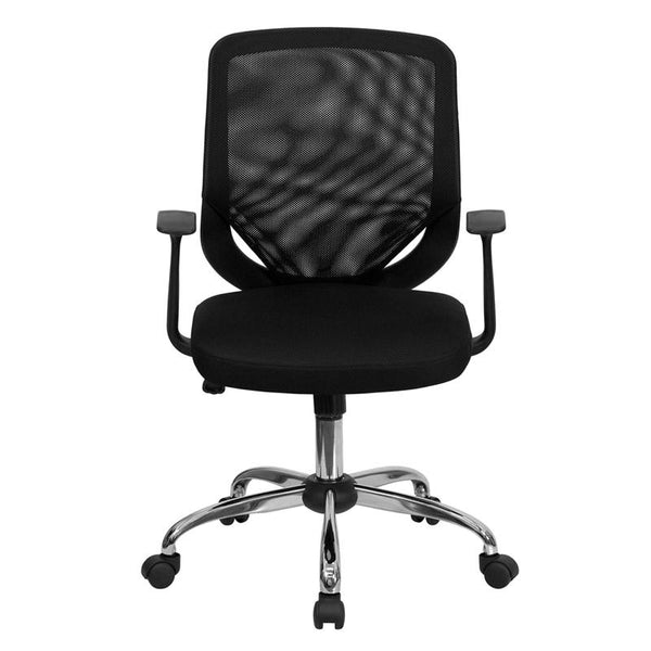 Flash Furniture Mid-Back Black Mesh Tapered Back Swivel Task Chair with Chrome Base and T-Arms - LF-W95-MESH-BK-GG