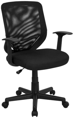 Flash Furniture Mid-Back Black Mesh Tapered Back Swivel Task Chair with T-Arms - LF-W-95A-BK-GG