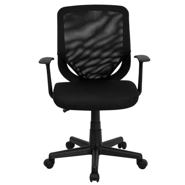 Flash Furniture Mid-Back Black Mesh Tapered Back Swivel Task Chair with T-Arms - LF-W-95A-BK-GG