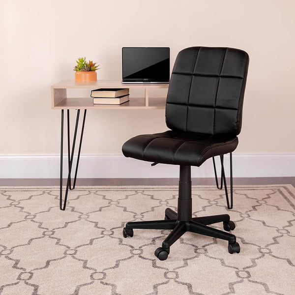 Flash Furniture Mid-Back Black Quilted Vinyl Swivel Task Chair - GO-1691-1-BK-GG