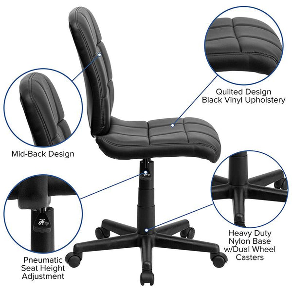 Flash Furniture Mid-Back Black Quilted Vinyl Swivel Task Chair - GO-1691-1-BK-GG