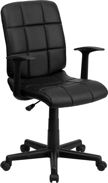 Flash Furniture Mid-Back Black Quilted Vinyl Swivel Task Chair with Arms - GO-1691-1-BK-A-GG