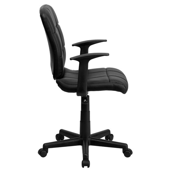 Flash Furniture Mid-Back Black Quilted Vinyl Swivel Task Chair with Arms - GO-1691-1-BK-A-GG