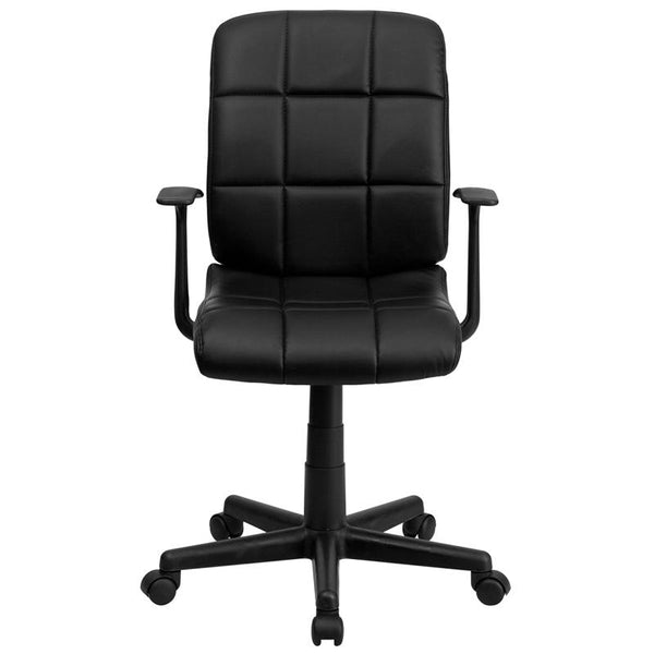 Flash Furniture Mid-Back Black Quilted Vinyl Swivel Task Chair with Arms - GO-1691-1-BK-A-GG