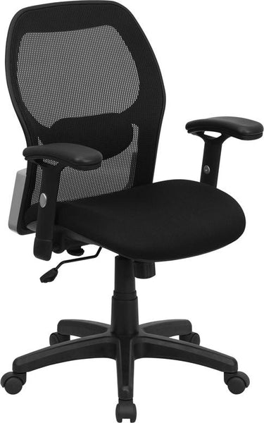 Flash Furniture Mid-Back Black Super Mesh Executive Swivel Chair with Adjustable Arms - LF-W42B-GG