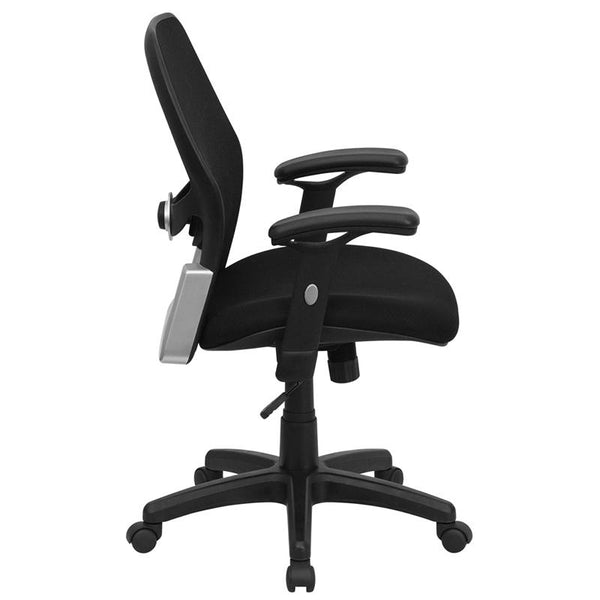 Flash Furniture Mid-Back Black Super Mesh Executive Swivel Chair with Adjustable Arms - LF-W42B-GG