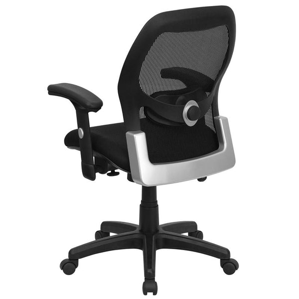 Flash Furniture Mid-Back Black Super Mesh Executive Swivel Chair with Adjustable Arms - LF-W42B-GG