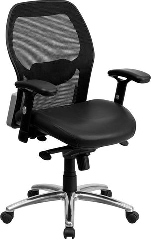 Flash Furniture Mid-Back Black Super Mesh Executive Swivel Chair with Leather Seat, Knee Tilt Control and Adjustable Arms - LF-W42-L-GG