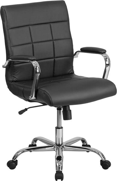 Flash Furniture Mid-Back Black Vinyl Executive Swivel Chair with Chrome Base and Arms - GO-2240-BK-GG