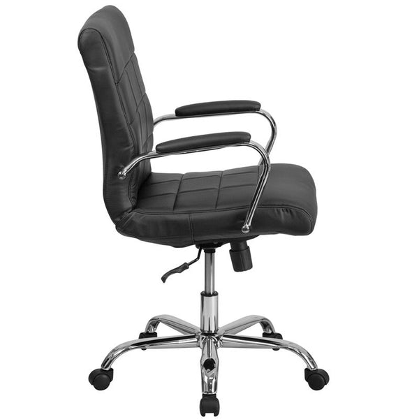 Flash Furniture Mid-Back Black Vinyl Executive Swivel Chair with Chrome Base and Arms - GO-2240-BK-GG