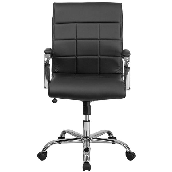 Flash Furniture Mid-Back Black Vinyl Executive Swivel Chair with Chrome Base and Arms - GO-2240-BK-GG