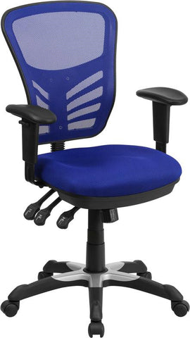 Flash Furniture Mid-Back Blue Mesh Multifunction Executive Swivel Chair with Adjustable Arms - HL-0001-BL-GG