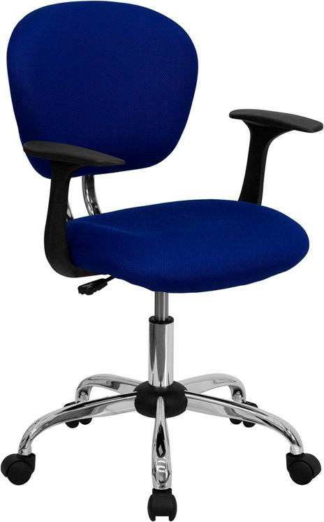 Flash Furniture Mid-Back Blue Mesh Padded Swivel Task Chair with Chrome Base and Arms - H-2376-F-BLUE-ARMS-GG