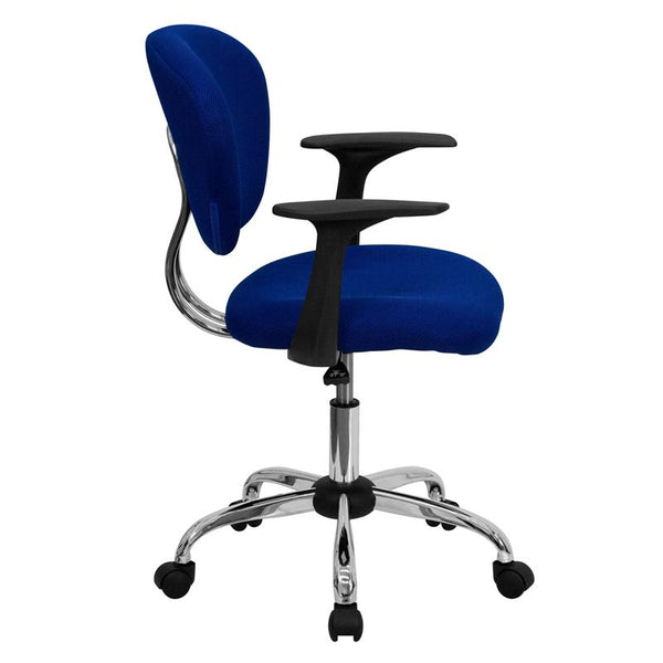 Flash Furniture Mid-Back Blue Mesh Padded Swivel Task Chair with Chrome Base and Arms - H-2376-F-BLUE-ARMS-GG