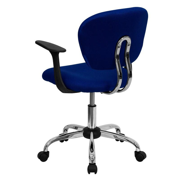 Flash Furniture Mid-Back Blue Mesh Padded Swivel Task Chair with Chrome Base and Arms - H-2376-F-BLUE-ARMS-GG