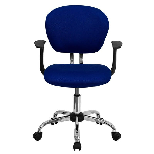 Flash Furniture Mid-Back Blue Mesh Padded Swivel Task Chair with Chrome Base and Arms - H-2376-F-BLUE-ARMS-GG
