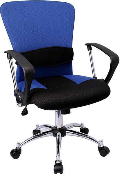 Flash Furniture Mid-Back Blue Mesh Swivel Task Chair with Adjustable Lumbar Support and Arms - LF-W23-BLUE-GG