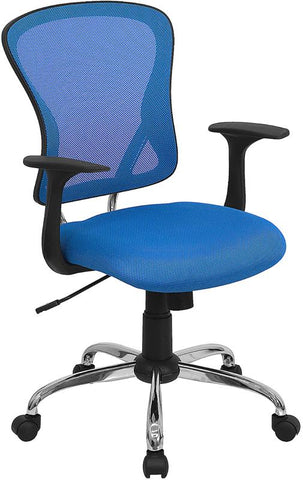 Flash Furniture Mid-Back Blue Mesh Swivel Task Chair with Chrome Base and Arms - H-8369F-BL-GG