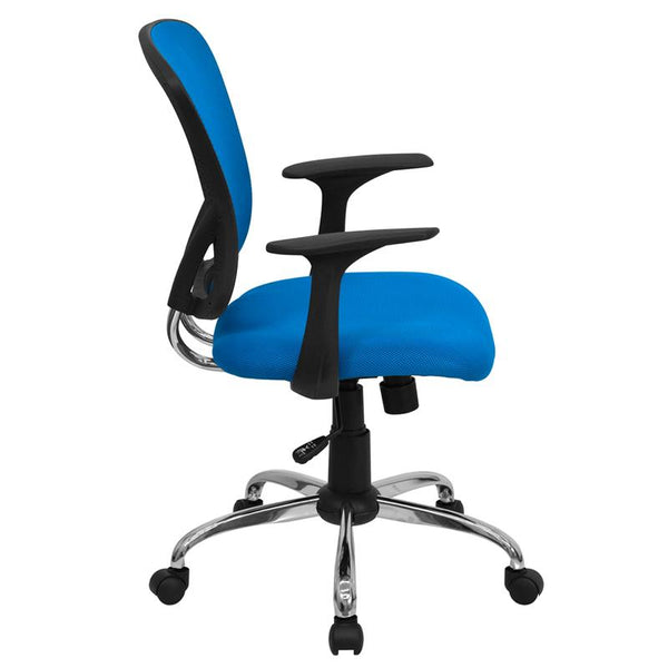 Flash Furniture Mid-Back Blue Mesh Swivel Task Chair with Chrome Base and Arms - H-8369F-BL-GG