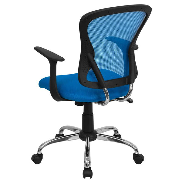 Flash Furniture Mid-Back Blue Mesh Swivel Task Chair with Chrome Base and Arms - H-8369F-BL-GG