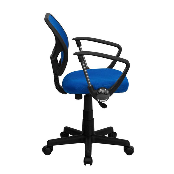 Flash Furniture Mid-Back Blue Mesh Swivel Task Chair with Curved Square Back and Arms - WA-3074-BL-A-GG