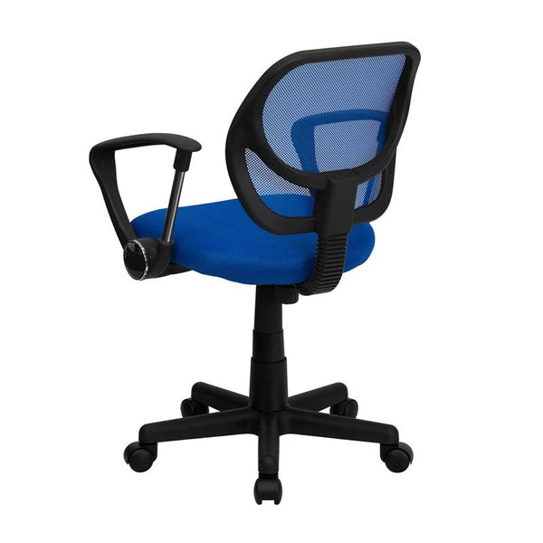 Flash Furniture Mid-Back Blue Mesh Swivel Task Chair with Curved Square Back and Arms - WA-3074-BL-A-GG