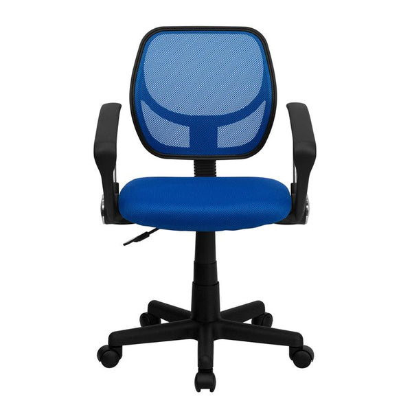 Flash Furniture Mid-Back Blue Mesh Swivel Task Chair with Curved Square Back and Arms - WA-3074-BL-A-GG