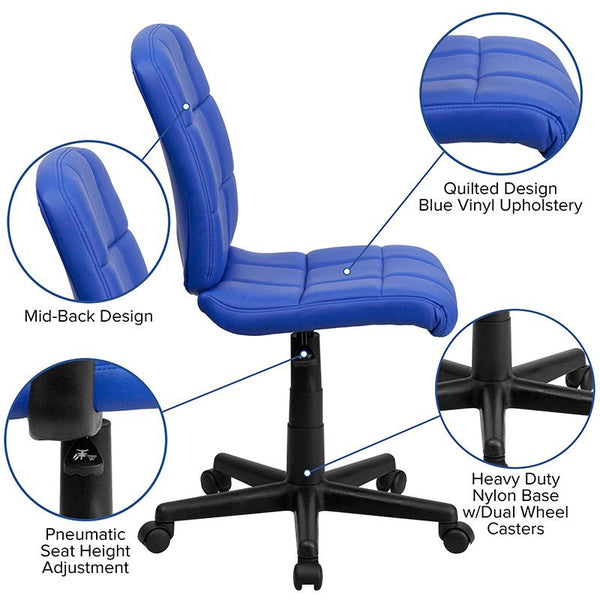 Flash Furniture Mid-Back Blue Quilted Vinyl Swivel Task Chair - GO-1691-1-BLUE-GG