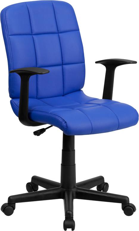 Flash Furniture Mid-Back Blue Quilted Vinyl Swivel Task Chair with Arms - GO-1691-1-BLUE-A-GG