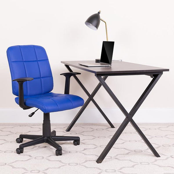 Flash Furniture Mid-Back Blue Quilted Vinyl Swivel Task Chair with Arms - GO-1691-1-BLUE-A-GG