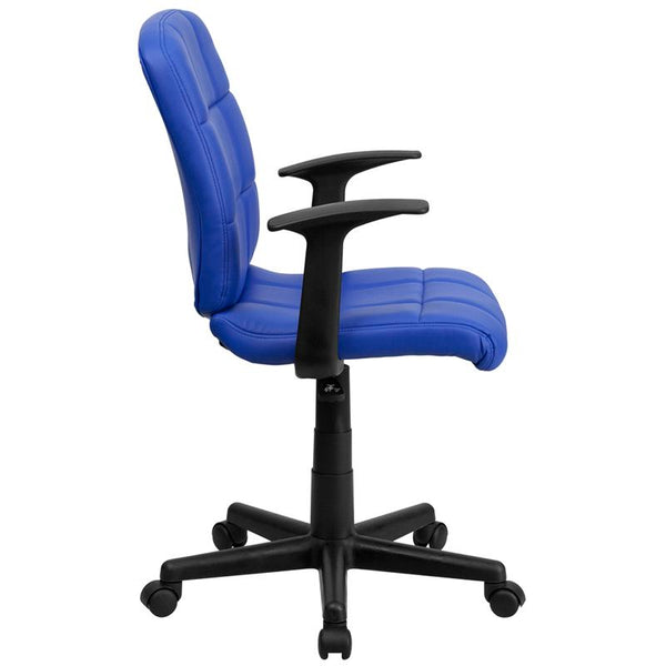 Flash Furniture Mid-Back Blue Quilted Vinyl Swivel Task Chair with Arms - GO-1691-1-BLUE-A-GG