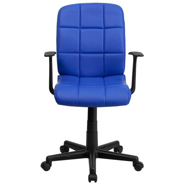 Flash Furniture Mid-Back Blue Quilted Vinyl Swivel Task Chair with Arms - GO-1691-1-BLUE-A-GG