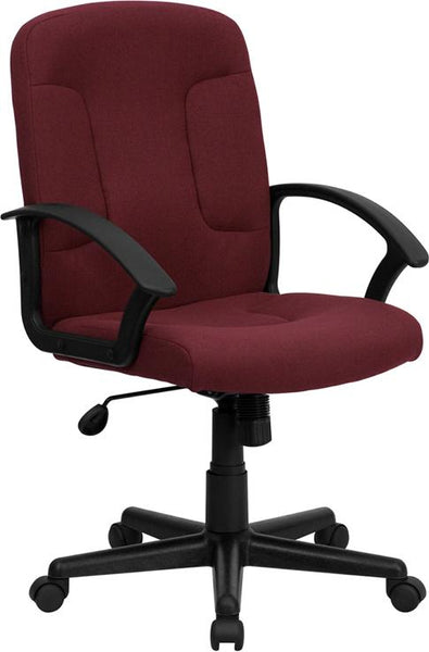 Flash Furniture Mid-Back Burgundy Fabric Executive Swivel Chair with Nylon Arms - GO-ST-6-BY-GG