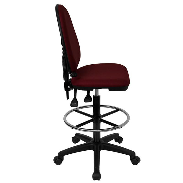 Flash Furniture Mid-Back Burgundy Fabric Multifunction Drafting Chair with Adjustable Lumbar Support - WL-A654MG-BY-D-GG