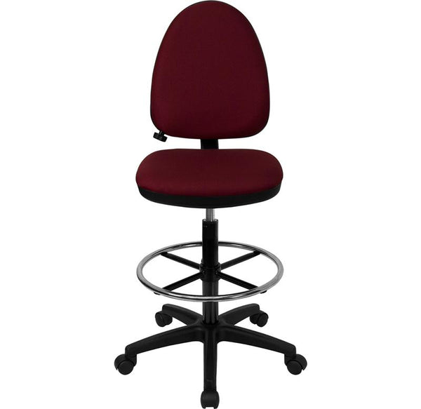 Flash Furniture Mid-Back Burgundy Fabric Multifunction Drafting Chair with Adjustable Lumbar Support - WL-A654MG-BY-D-GG