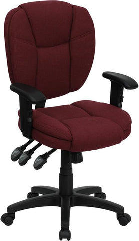 Flash Furniture Mid-Back Burgundy Fabric Multifunction Ergonomic Swivel Task Chair with Pillow Top Cushioning and Arms - GO-930F-BY-ARMS-GG