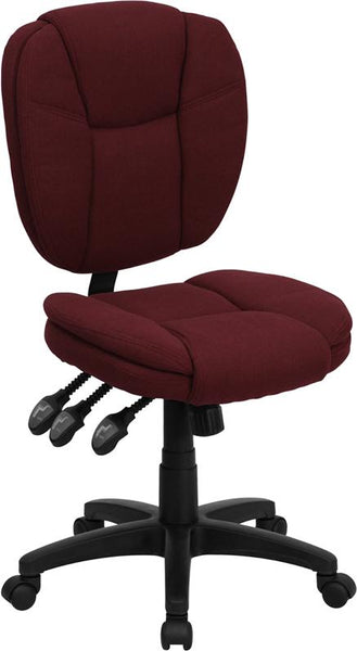 Flash Furniture Mid-Back Burgundy Fabric Multifunction Ergonomic Swivel Task Chair with Pillow Top Cushioning - GO-930F-BY-GG