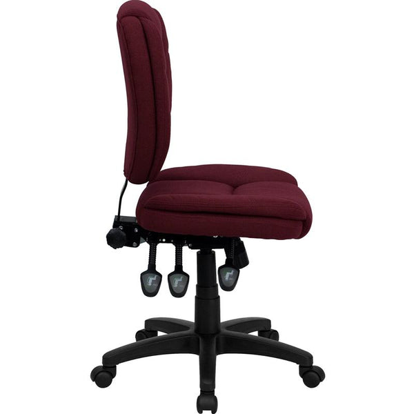 Flash Furniture Mid-Back Burgundy Fabric Multifunction Ergonomic Swivel Task Chair with Pillow Top Cushioning - GO-930F-BY-GG