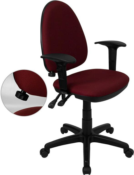 Flash Furniture Mid-Back Burgundy Fabric Multifunction Swivel Task Chair with Adjustable Lumbar Support and Adjustable Arms - WL-A654MG-BY-A-GG