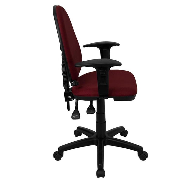 Flash Furniture Mid-Back Burgundy Fabric Multifunction Swivel Task Chair with Adjustable Lumbar Support and Adjustable Arms - WL-A654MG-BY-A-GG